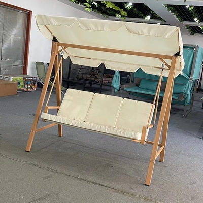 Chaise de balançoire pour trois personnes avec cadre métallique et parapluie en tissu