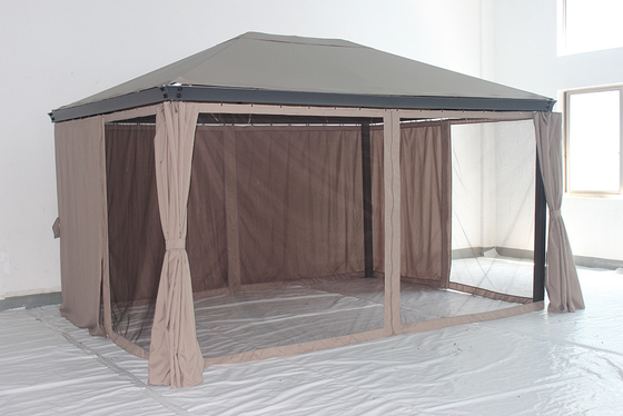 Gazebo de jardin en aluminium 3*4*2.7M avec cadre métallique résistant à la rouille et toit en acier personnalisé