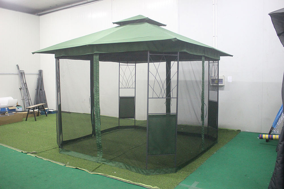 Gazebo en acier revêtu de PA pratique avec murs latéraux de rideau en maille et taille de l'emballage portable