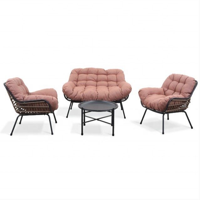 Meubles de jardin d'extérieur Canapé en rotin en aluminium avec table de luxe et chapeau acheteurs