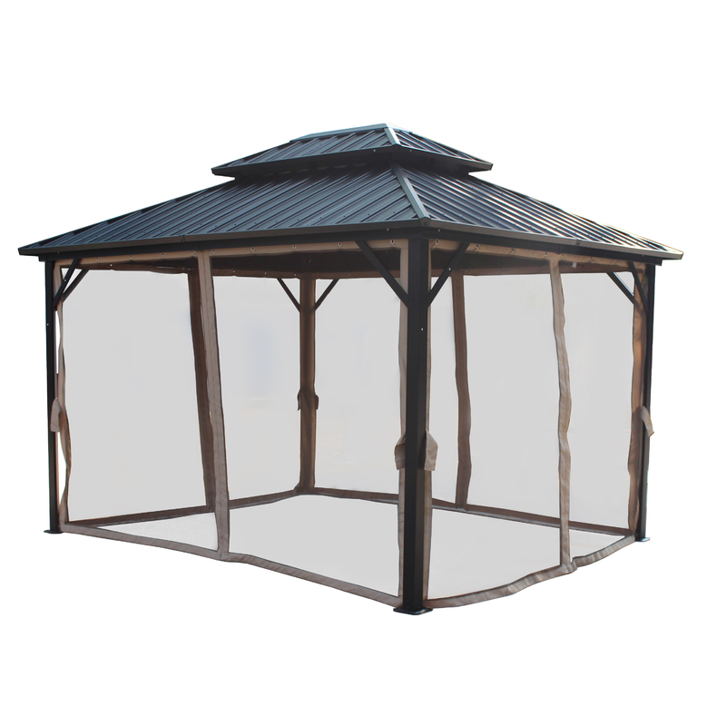 Jardin extérieur 3X3.65X2.85M Pavillon métallique avec moustiquaire et tissu polyester