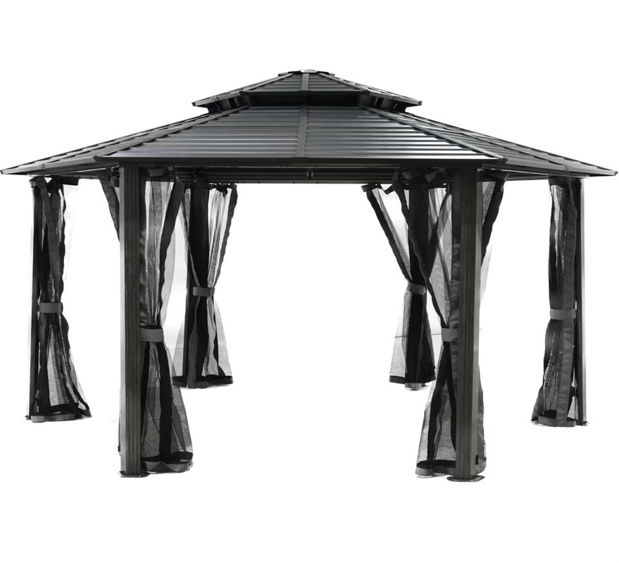 Cadre en aluminium 4x4x2.8M Gazebo hexagonal à toit dur Idéal pour l'extérieur et facile à installer